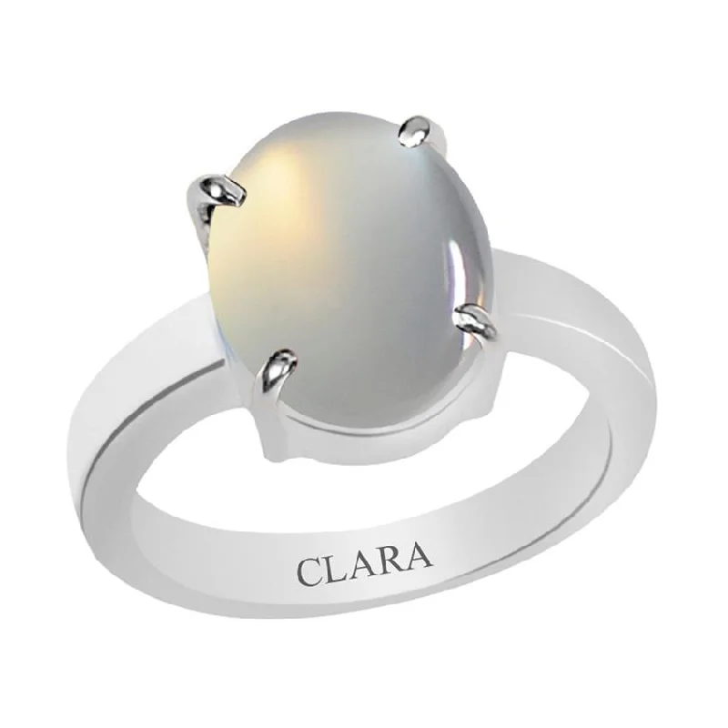 Designer gemstone ring for women-Certified Moonstone Prongs Silver Ring 4.8cts or 5.25ratti