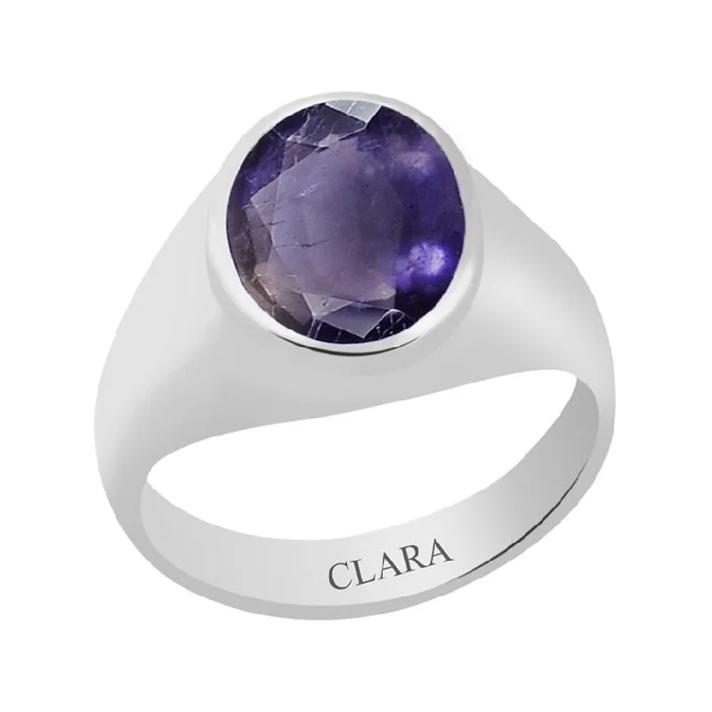 Classic ring for women-Certified Iolite Neeli Bold Silver Ring 7.5cts or 8.25ratti