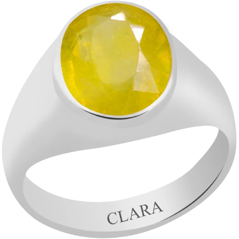 Gold stackable ring for women-Certified Yellow Sapphire Pukhraj Bold Silver Ring 3cts or 3.25ratti