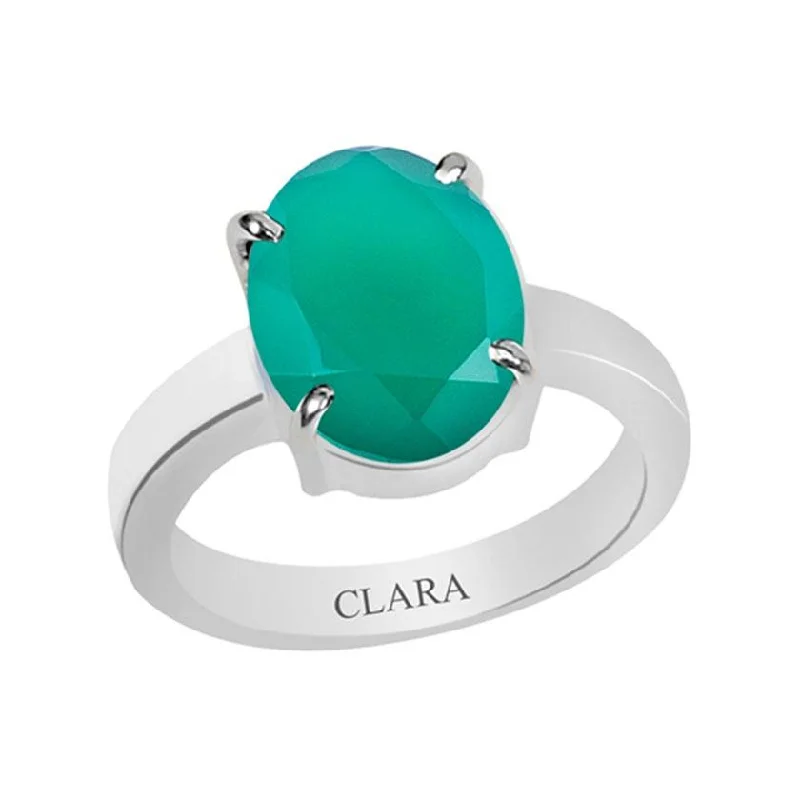 Engraved ring for women-Certified Green Onyx Haqiq Prongs Silver Ring 5.5cts or 6.25ratti