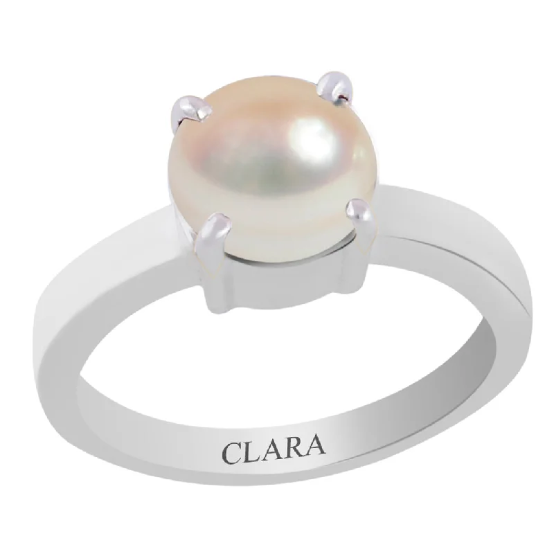 Topaz ring for women-Certified Pearl Moti Prongs Silver Ring 9.3cts or 10.25ratti