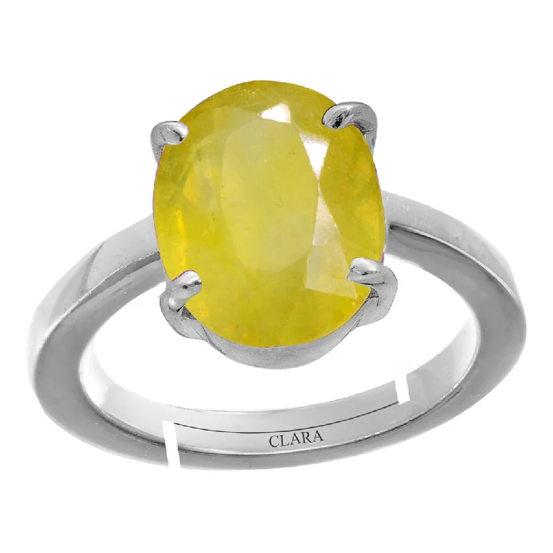 Wedding band ring for women-Certified Yellow Sapphire Pukhraj 7.5cts or 8.25ratti 92.5 Sterling Silver Adjustable Ring