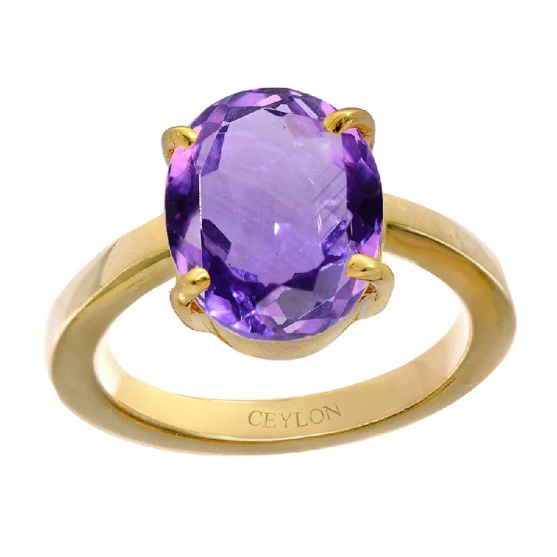 Birthstone ring for women-Ceylon Gems Amethyst Katela 6.5cts or 7.25ratti stone Prongs Panchdhatu Ring