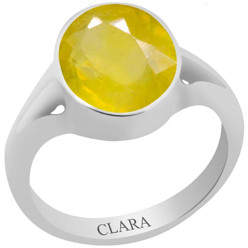 Birthstone wedding ring for women-Certified Yellow Sapphire Pukhraj Zoya Silver Ring 5.5cts or 6.25ratti