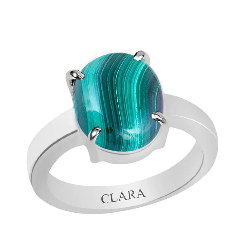 Engraved ring for women-Certified Malachite (Dana Firang) Prongs Silver Ring 7.5cts or 8.25ratti