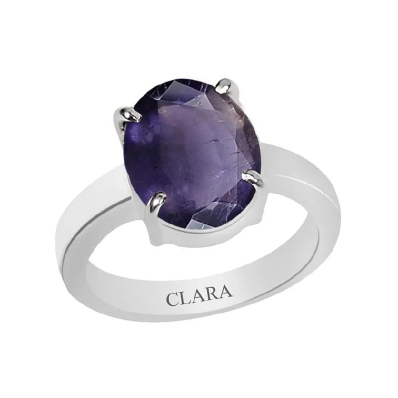 Opal ring for women-Certified Iolite Neeli Prongs Silver Ring 8.3cts or 9.25ratti