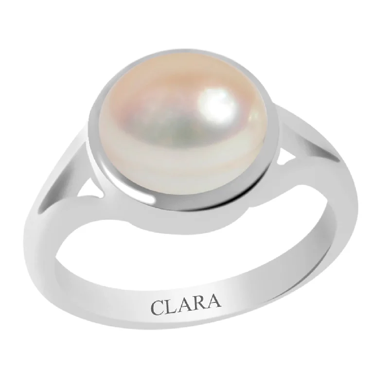 Wedding band ring for women-Certified Pearl Moti Zoya Silver Ring 4.8cts or 5.25ratti