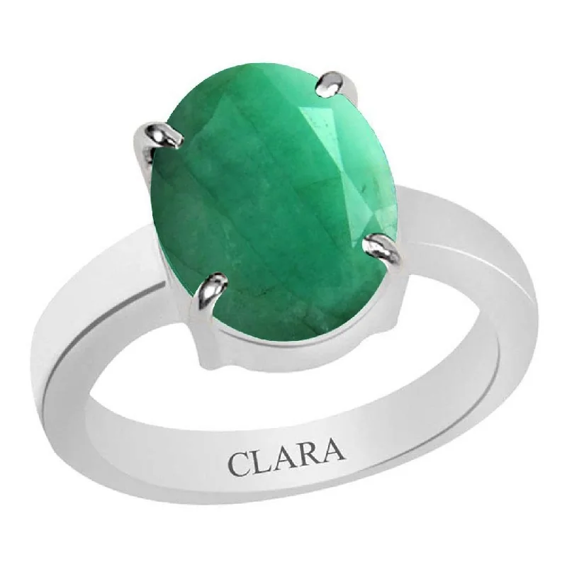 Unique wedding ring for women-Certified Emerald Panna Prongs Silver Ring 7.5cts or 8.25ratti