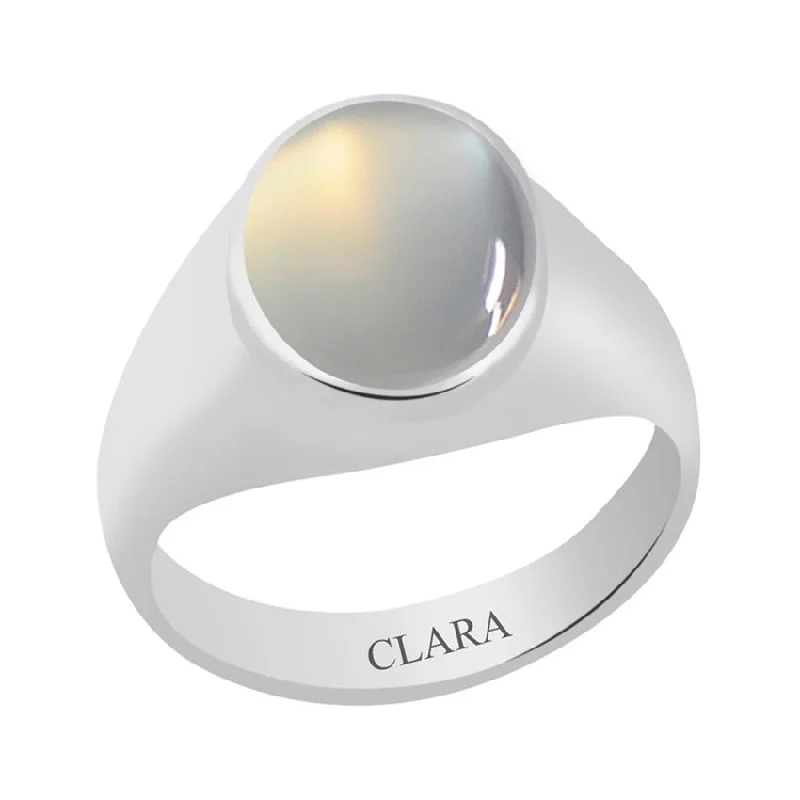 Stackable diamond rings for women-Certified Moonstone Bold Silver Ring 9.3cts or 10.25ratti