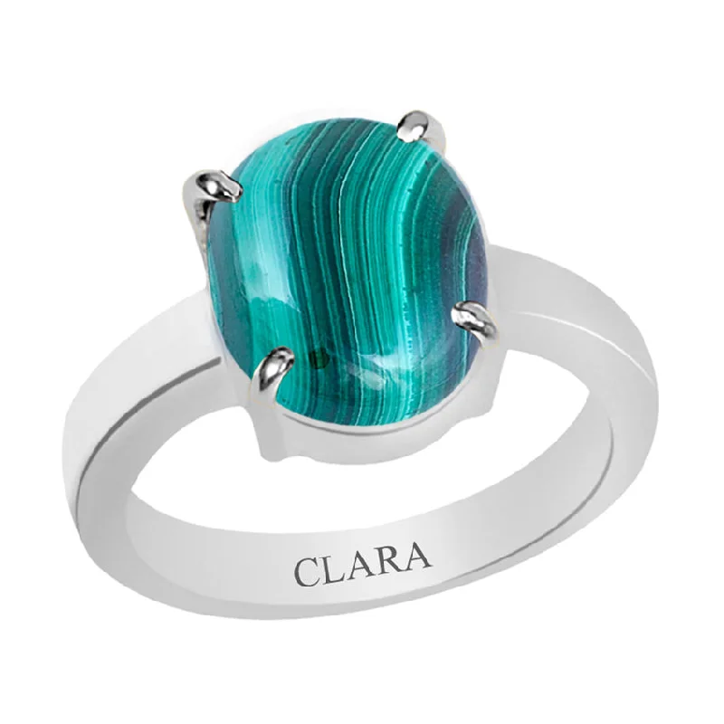 Silver band ring for women-Certified Malachite (Daana Firang) 4 Prongs Silver Ring 9.3cts or 10.25ratti