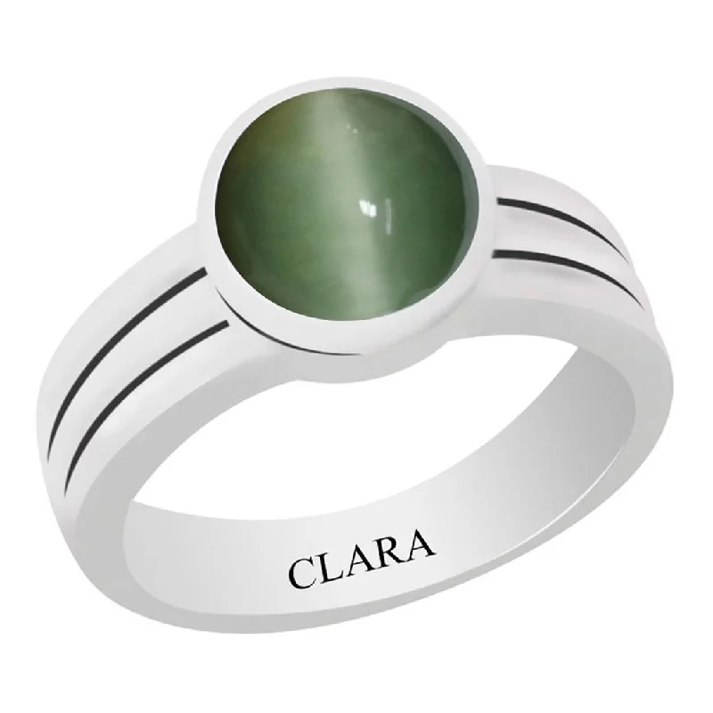 Statement ring for women-Certified Cat's Eye Lehsuniya Stunning Silver Ring 3cts or 3.25ratti