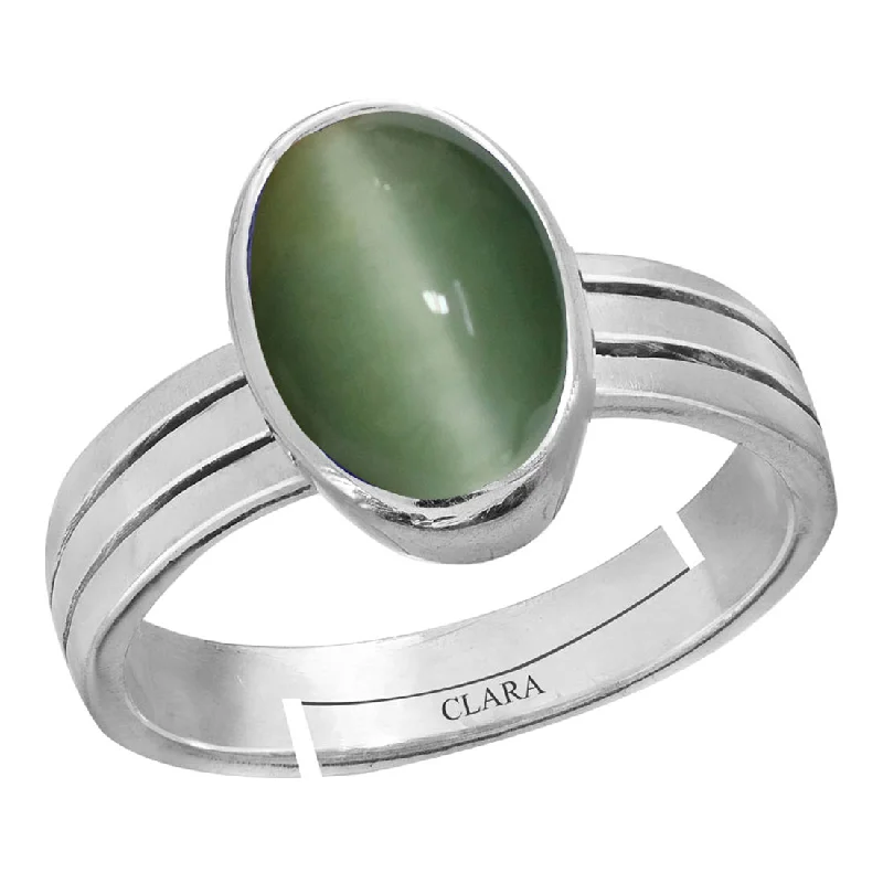 Art Deco ring for women-Certified Cat's Eye Lehsuniya 3cts or 3.25ratti 92.5 Sterling Silver Adjustable Ring