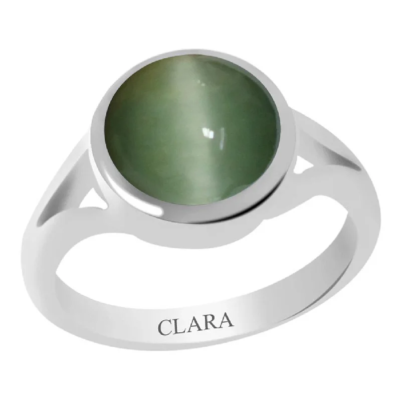 Personalized ring for women-Certified Cat's Eye Lehsuniya Zoya Silver Ring 3cts or 3.25ratti