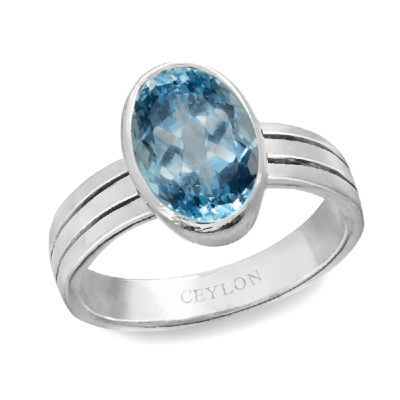 Chunky ring for women-Ceylon Gems Blue Topaz Neela Pukhraj 6.5cts or 7.25ratti stone Stunning Silver Ring