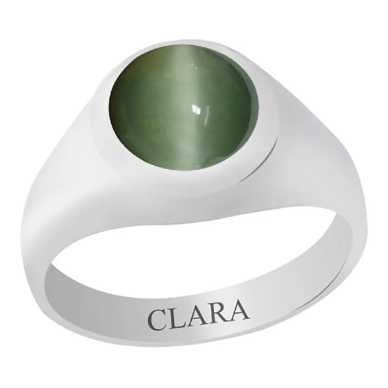 Wedding band ring for women-Certified Cat's Eye Lehsuniya Bold Silver Ring 3.9cts or 4.25ratti