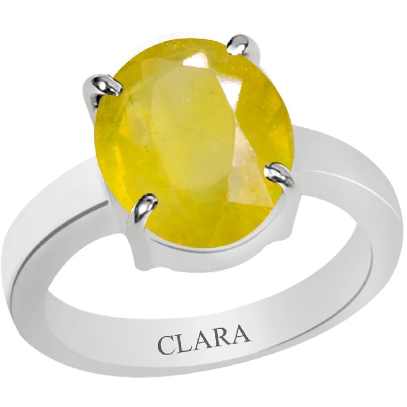 Round diamond ring for women-Certified Yellow Sapphire Pukhraj Prongs Silver Ring 7.5cts or 8.25ratti