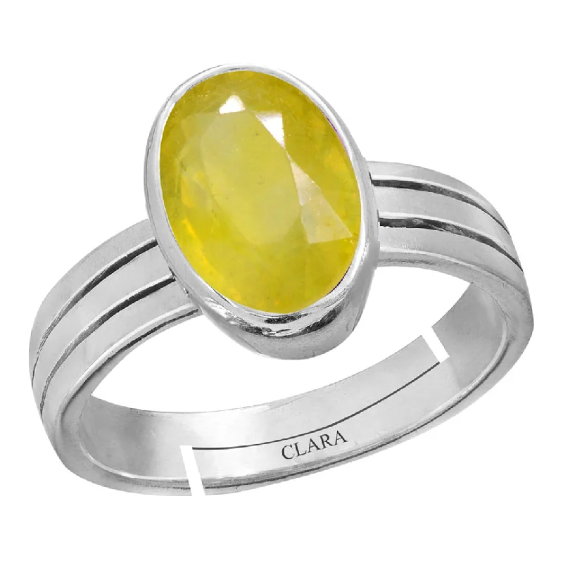 Wedding ring for women-Certified Yellow Sapphire Pukhraj 4.8cts or 5.25ratti 92.5 Sterling Silver Adjustable Ring