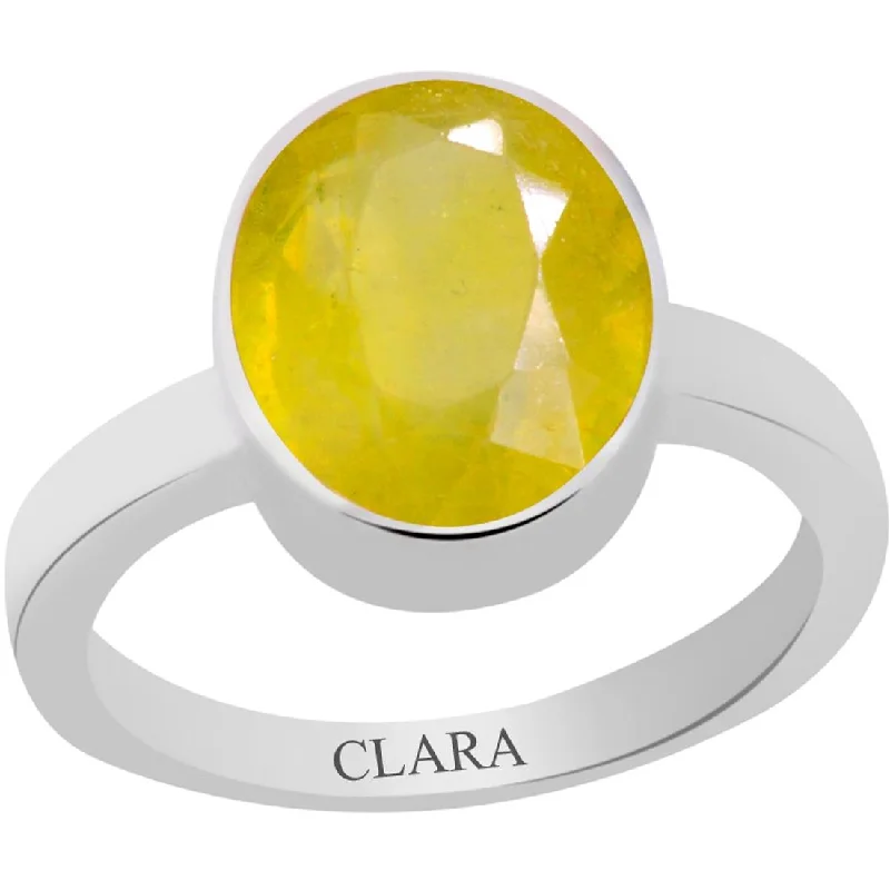 Silver solitaire ring for women-Certified Yellow Sapphire Pukhraj Elegant Silver Ring 7.5cts or 8.25ratti