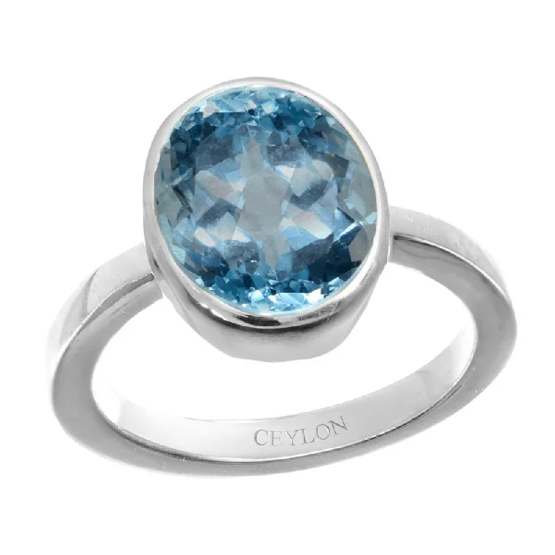 Custom diamond ring for women-Ceylon Gems Blue Topaz Neela Pukhraj 6.5cts or 7.25ratti stone Elegant Silver Ring