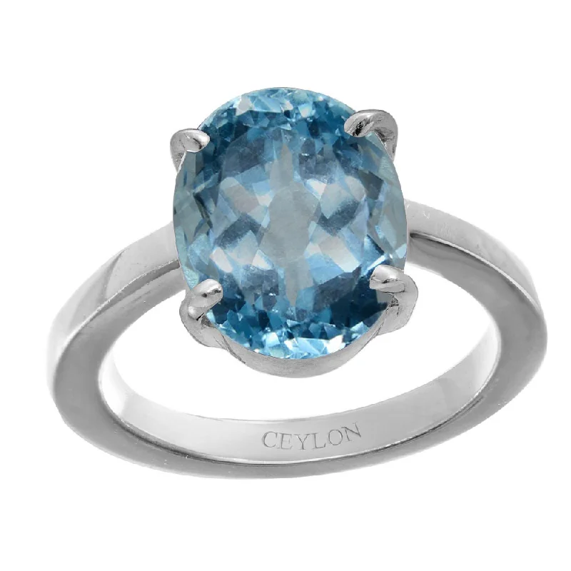 Ruby ring for women-Ceylon Gems Blue Topaz Neela Pukhraj 6.5cts or 7.25ratti stone Prongs Silver Ring