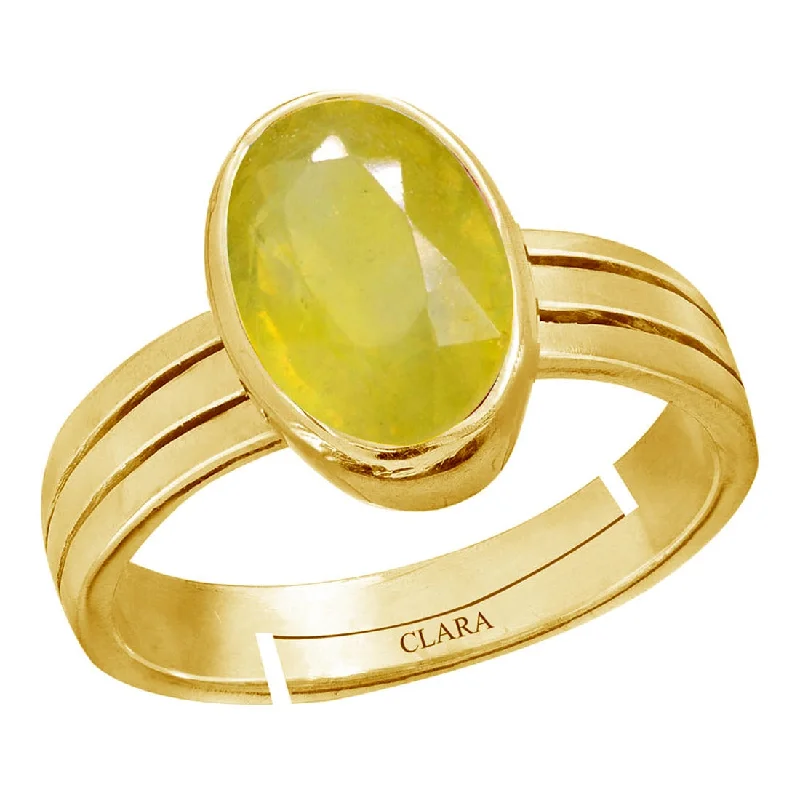 Sapphire ring for women-CLARA Certified Original Yellow Sapphire Pukhraj Gemstone 3.25 to 10.25 ratti or 3 to 9.3 carat Panchdhatu adjustable Ring for Men & Women