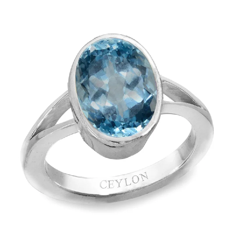 Diamond eternity ring for women-Ceylon Gems Blue Topaz Neela Pukhraj 6.5cts or 7.25ratti stone Zoya Silver Ring