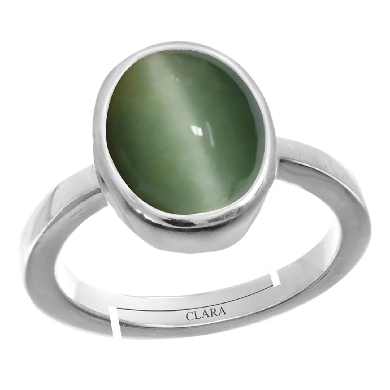 Luxury ring for women-Certified Cat's Eye Lehsuniya 3cts or 3.25ratti 92.5 Sterling Silver Adjustable Ring