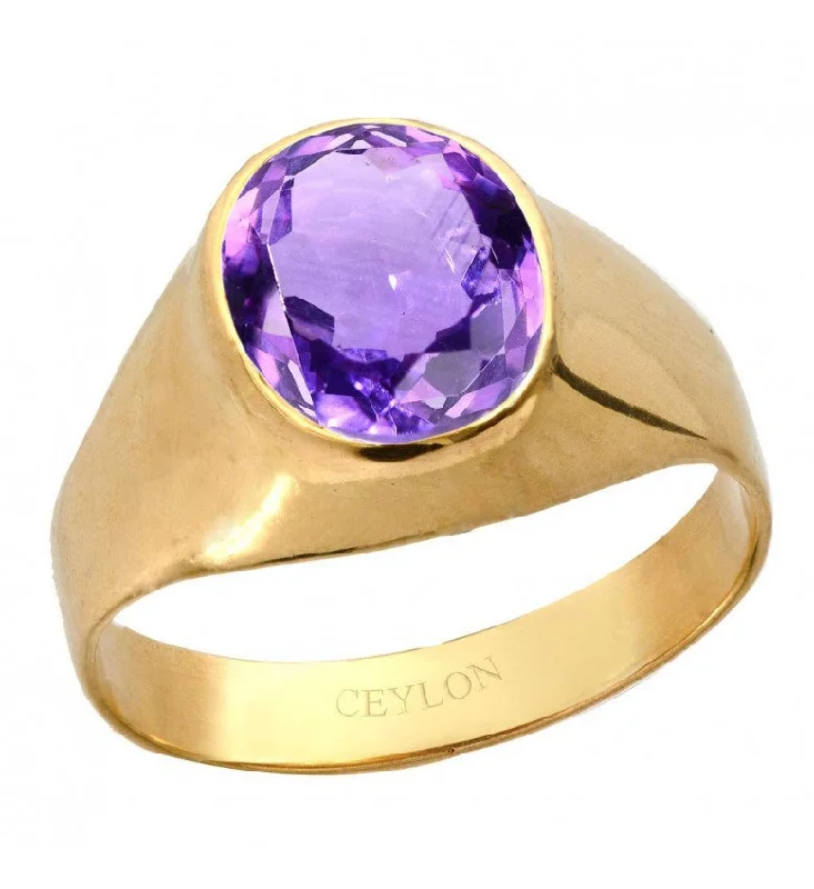 Platinum wedding band for women-Ceylon Gems Amethyst Katela 8.3cts or 9.25ratti stone Bold Panchdhatu Ring