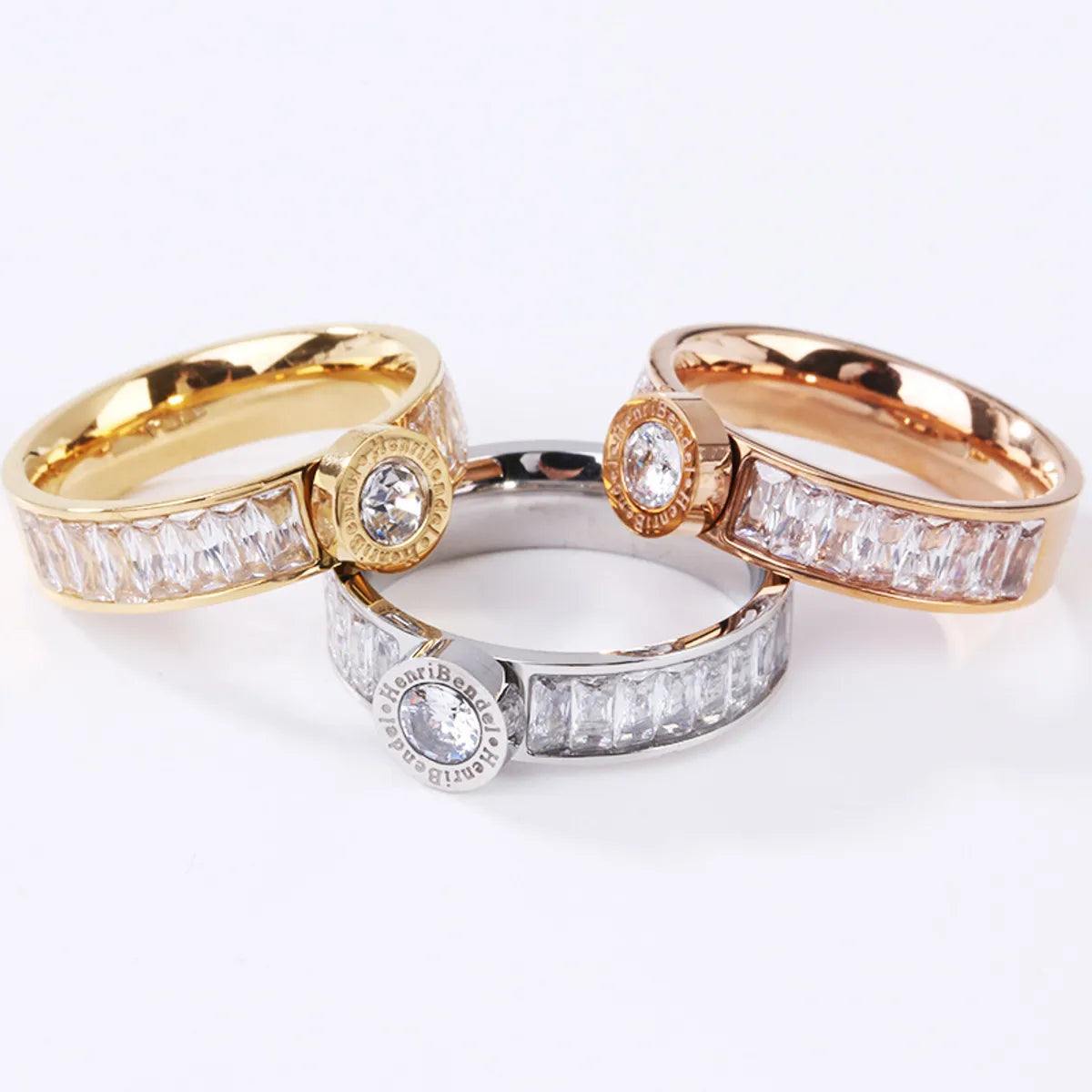 Gold diamond ring for women-Elegant Letter Titanium Steel Artificial Crystal Rings In Bulk